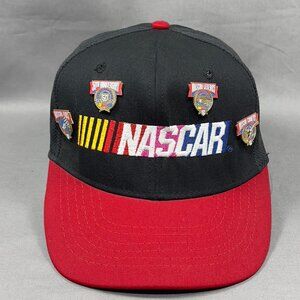 Vtg NASCAR Racing Strapback Hat Cap 90s 50th Anniversary Pins Souvenir Dad Mens